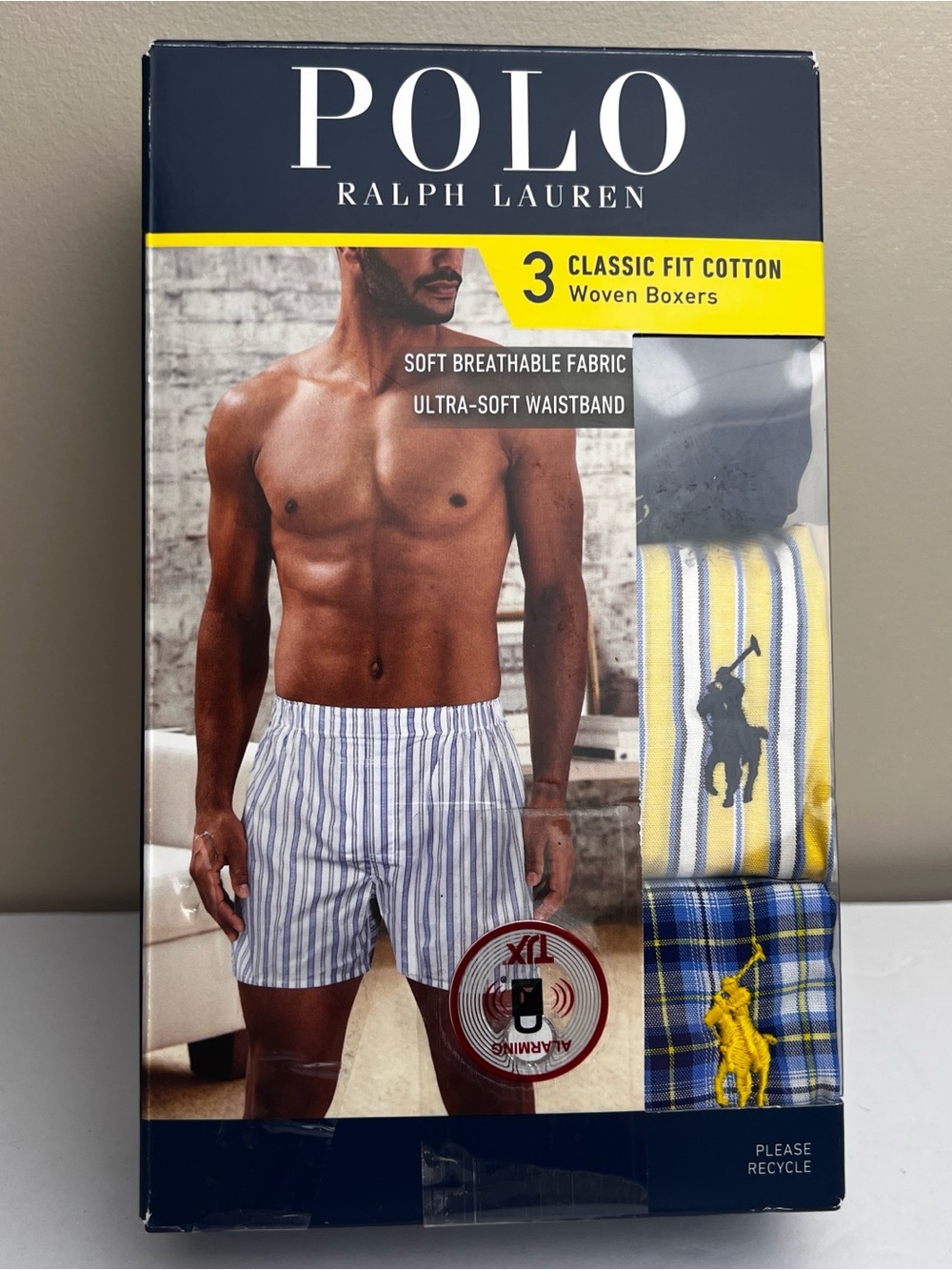 Polo by Ralph Lauren Men's 3-Pack Woven Boxers - Navy, White, Yellow Large